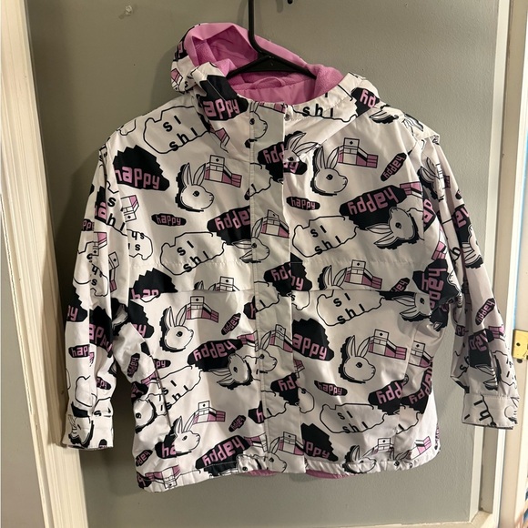 Kids Happy Bunny Jacket - White and Pink 8 - Picture 1 of 9